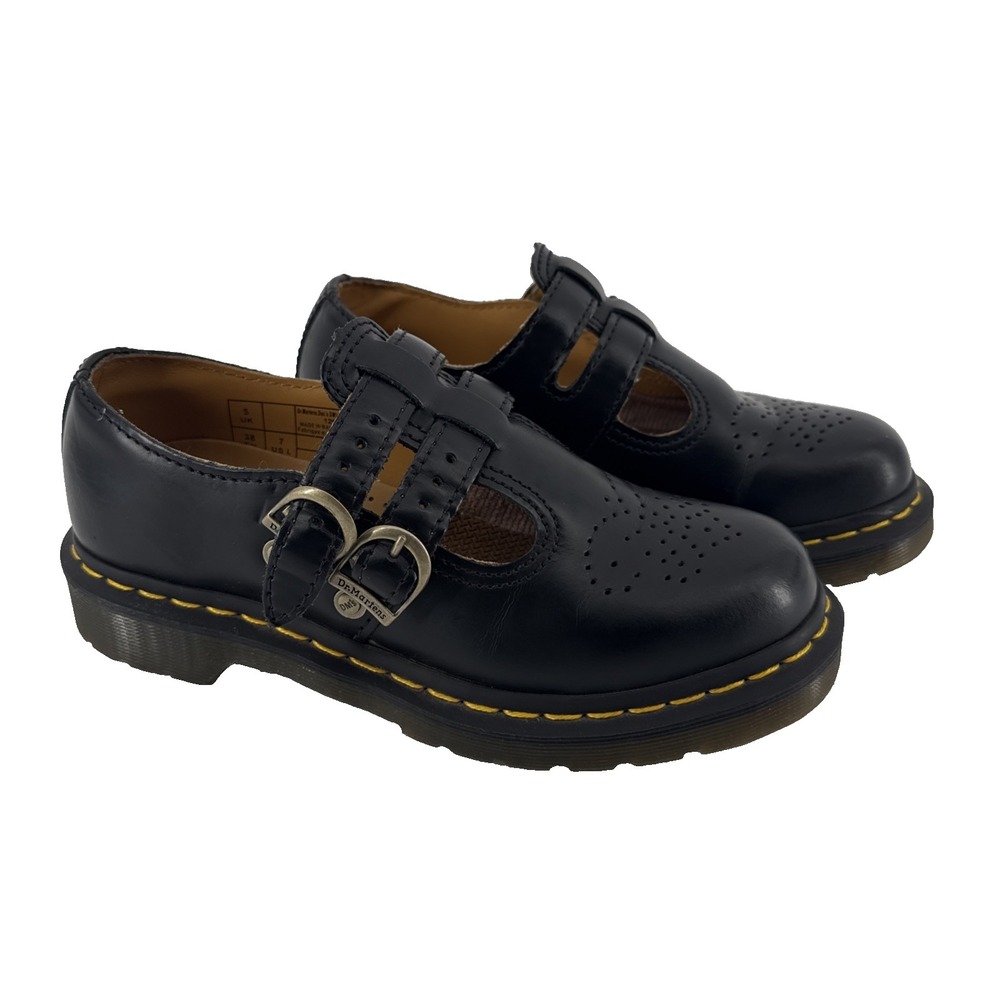 Dr. Martens Mary Jane Shoes Women 7 Black Leather Double Buckle Doc 8065